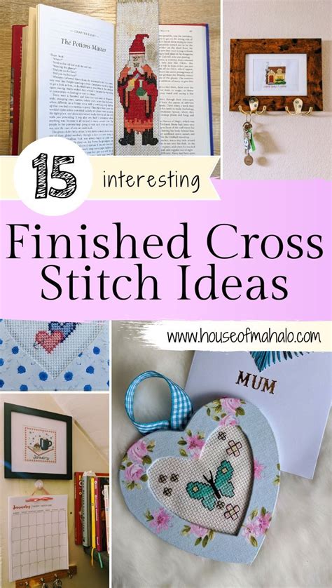 the finished cross stitch ideas are displayed in this collage with text that reads 15 ...