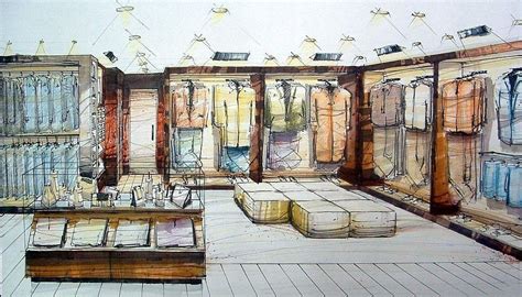 Clothing store decoration sketch | Interior sketch, Shop window design, Shop interior design