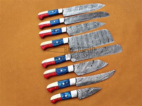 American Flag Custom Handmade Damascus Steel Fixed Blade Kitchen Chef ...