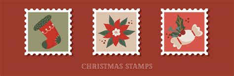 Hand drawn collection of christmas postage stamps in retro style ...