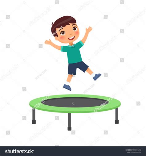 Little Boy Jumping On Trampoline Flat Stock Vector (Royalty Free ...