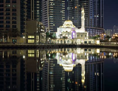 Mosque in Dubai Marina Promenade at Night, UAE Stock Image - Image of luxury, city: 270629723