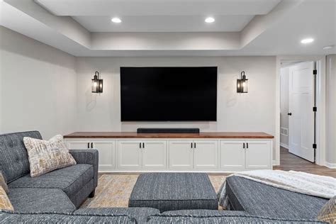 Modern White Finish Basement Remodel | Modern Design Style | Basement ...