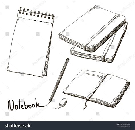 Esbozo de cuadernos con lápiz y: vector de stock (libre de regalías) 380493400 | Shutterstock