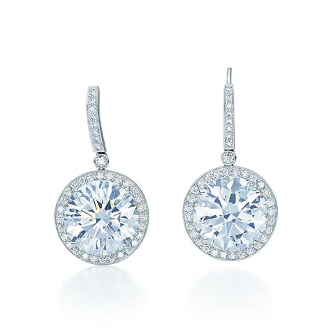 Earrings of round brilliant diamonds in platinum. | Tiffany & Co.