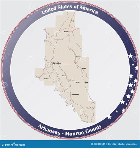 Map of Monroe County in Arkansas Stock Vector - Illustration of lakes ...