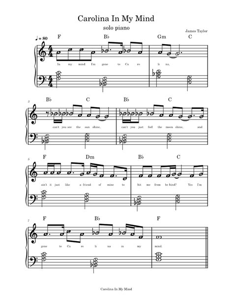 Carolina In My Mind - CHORUS ONLY Sheet music for Piano (Solo) | Musescore.com