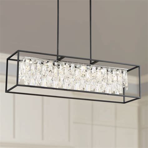 Possini Euro Design Black Chrome Large Rectangular Pendant Chandelier 35 1/2" Wide Modern LED ...