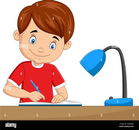 Cartoon little boy studying on the table Stock Vector Image & Art - Alamy