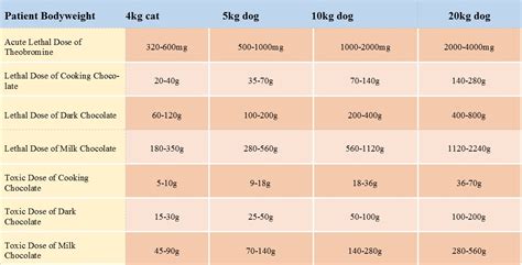 chocolate toxicity table | Veterinarians Gisborne | Gisborne Veterinary Clinic