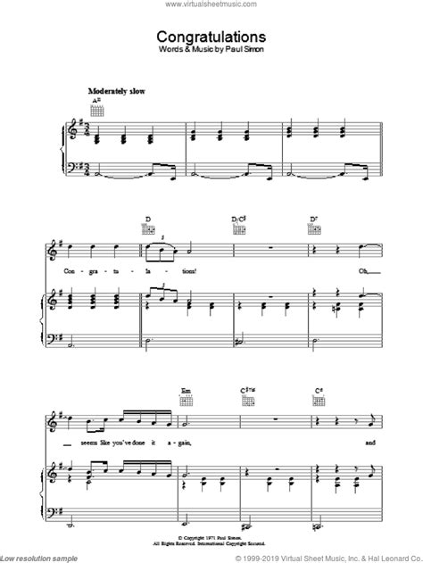 Simon - Congratulations sheet music for voice, piano or guitar