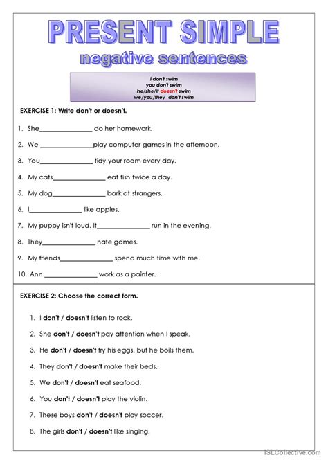 Present simple - negative sentences: Deutsch DAF Arbeitsblätter pdf & doc