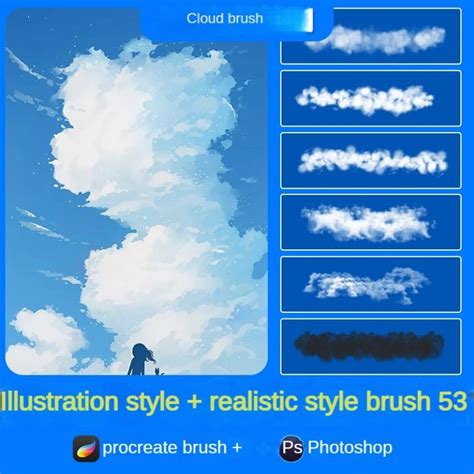 Procreate brushes clouds hand-painted white clouds realistic clouds ...