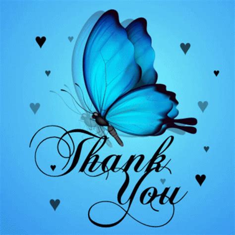 a blue butterfly with the words thank you