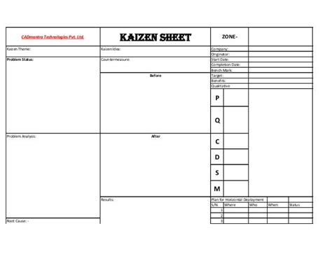 Kaizen sheet