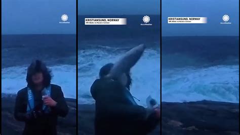 Watch: A Reporter In Norway Was Next To The Ocean For A Big Storm When A Fish Hit Him In The ...