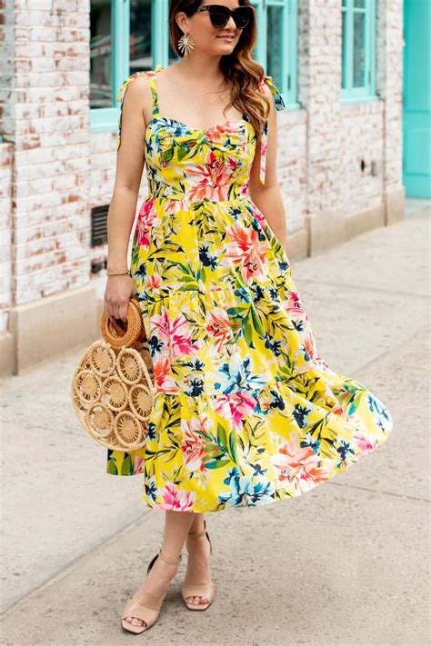 Eliza J Yellow Floral Midi Dress in New York City - Style Charade | Yellow floral dress outfit ...