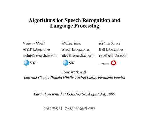 (PDF) Algorithms for Speech Recognition and Language Processing