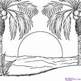 Sunrise/set Coloring Pages Nature Beach Adult  sketch template