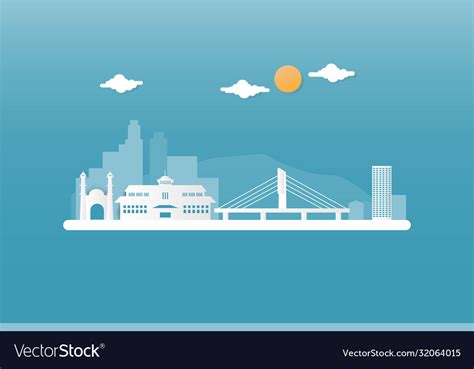 Flying bandung city skyline using paper cut Vector Image