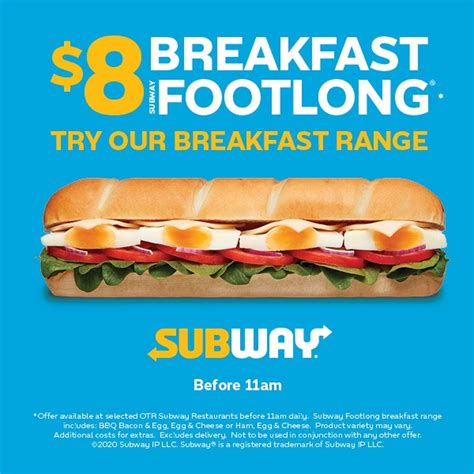 DEAL: Subway - $8 Breakfast Footlong at OTR Stores (SA Only) | Frugal Feeds