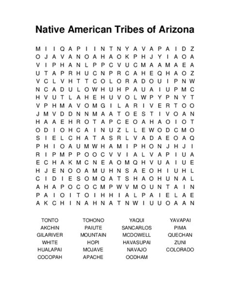 Native American Tribes of Arizona Word Search