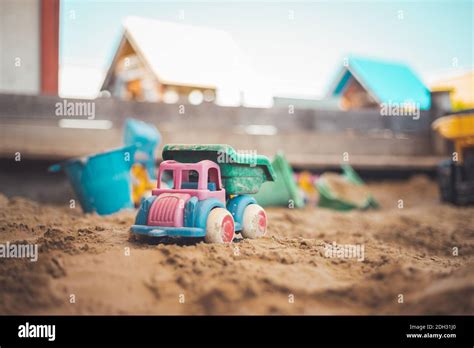 Childhood sandbox concept: Close up of plastic toy truck Stock Photo ...