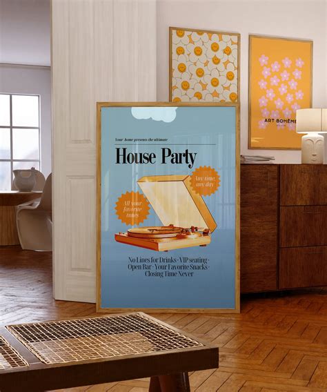 House Party Art Print Retro Quote Wall Print Digital - Etsy