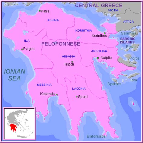 Map: Greece The Peloponnese Prefectures