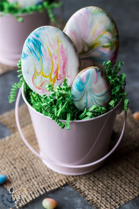 Easter Egg Sugar Cookies with Marbled Royal Icing - The Beach House Kitchen