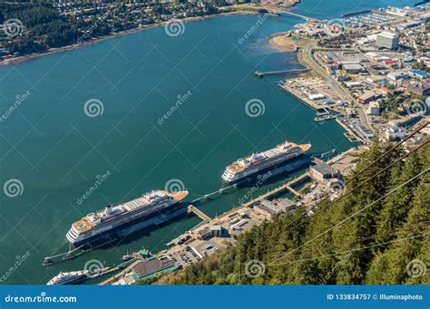 City of Juneau and Cruise Ship Port from Mount Roberts Tram. Juneau, Alaska, USA Stock Image ...