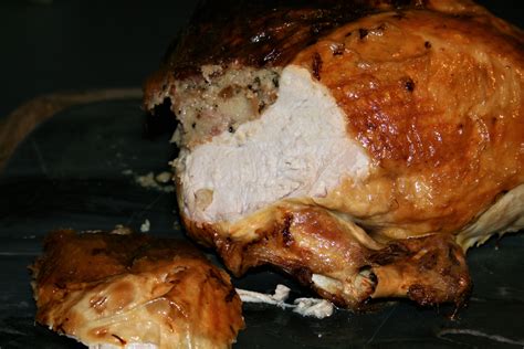 Roast turkey crown with bacon, garlic and parmesan stuffing