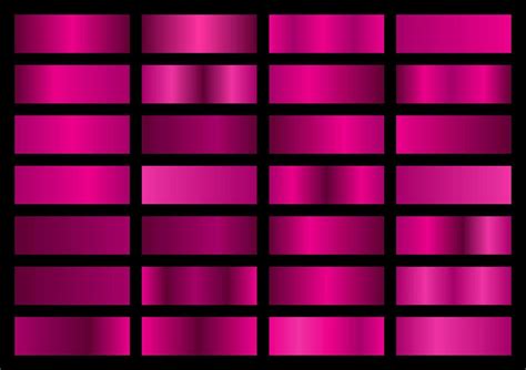 Vector set of pink metallic gradients. Swatches collection. Shiny gradient set on black ...