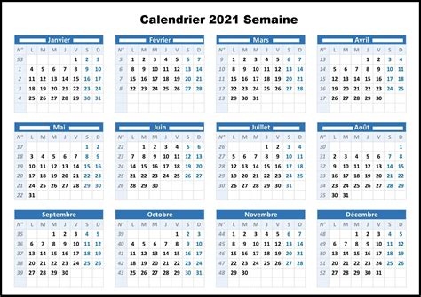 Gratuit Calendrier 2021 Semaine Imprimable {PDF, Word, Excel} | The Imprimer Calendrier