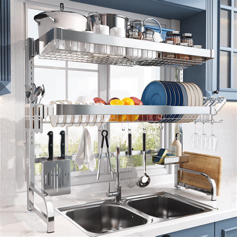 Over Sink Dish Drying Rack, MAJALIS 3 Tier Full 304 Stainless Steel Large Dish Drainer for ...