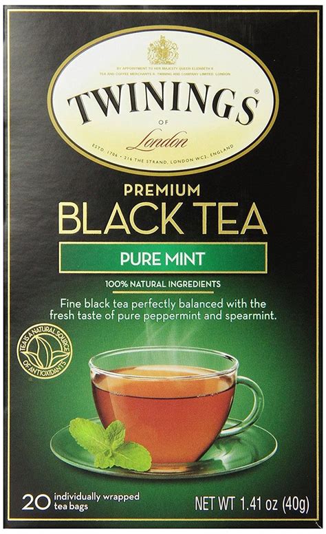 Twinings Flavored Black Tea, Pure Mint, 20 Count Bagged Tea (6 Pack ...