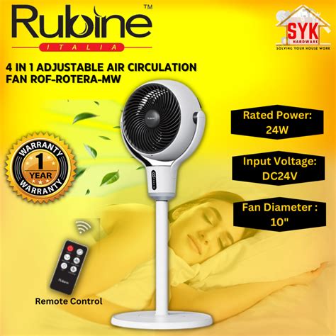 SYK Rubine ROF-ROTERA-MW 4 In 1 Adjustable Air Circulation Fan Remote Control Oscillation Fan ...
