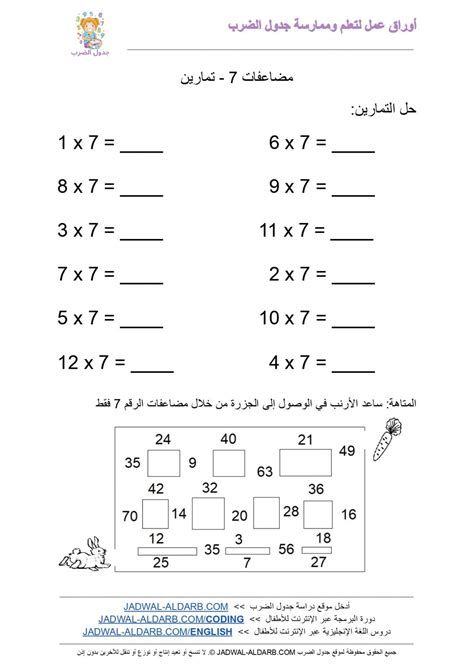 جدول الضرب 7 ️ ٧ - موقع تعليم جدول الضرب