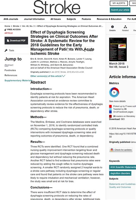 Effect of Dysphagia Screening Strategies on Clinical Outcomes After Stroke: A Systematic Review ...