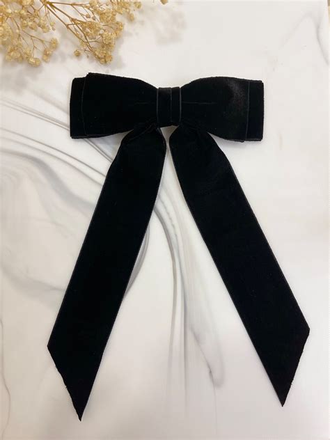 Velvet Hair Bow, Stacked Bow, Large Ribbon Style, Long Ribbon Tails ...