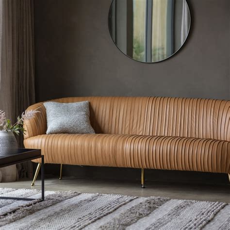 Valencia Pleated Leather Sofa - Tan - Free Delivery