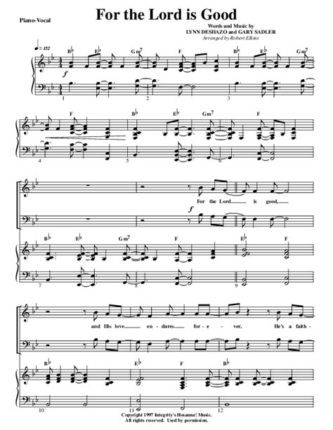 For The Lord Is Good Sheet Music PDF (G3 Worship) - PraiseCharts