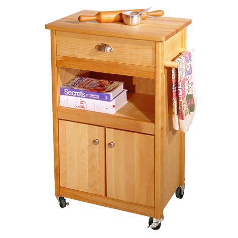 Butcher Block Storage Cart with Drawer, Open Shelf