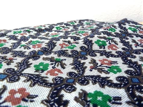 Vintage Blue Floral Fabric / Victorian Style Fabric / Faux