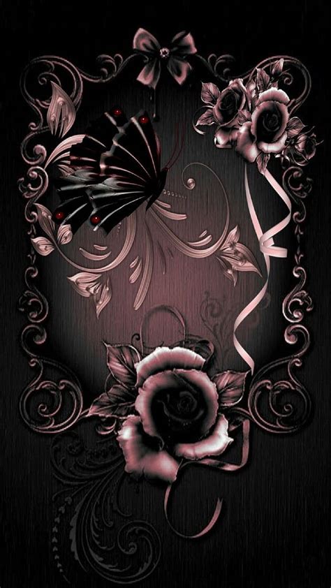 Gothic, black, butterfly, heart, pattern, pink, rose, HD phone wallpaper | Peakpx