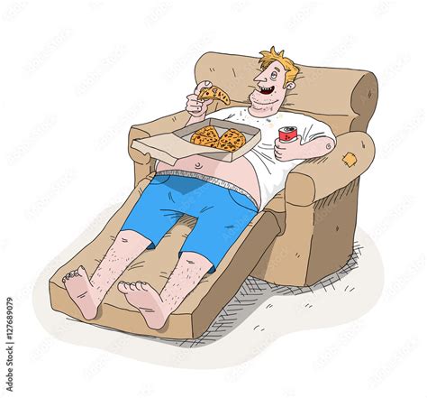 Fat Guy Couch Potato Obesity. A hand drawn vector cartoon illustration ...