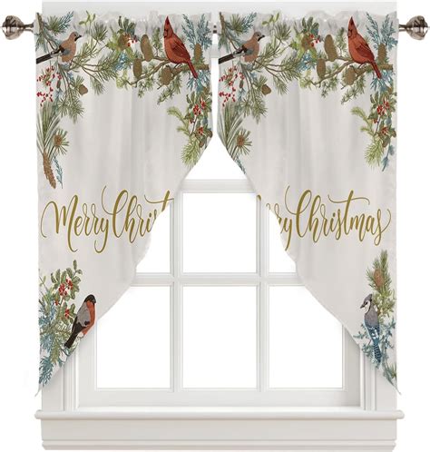 Amazon.com: Christmas Curtains Swag Valance Cardinal Pine Tree Berry Pine Bird Rod Pocket ...