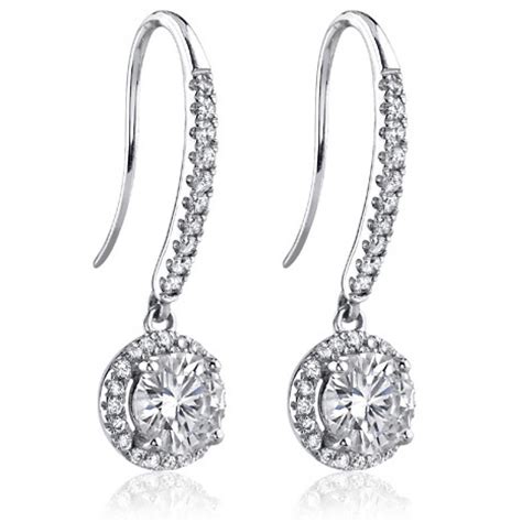 1.50 ct Ladies Round Cut Diamond Drop Earrings in White Gold