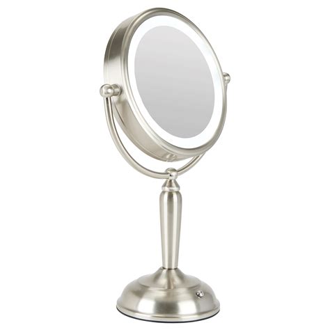 Dual Side 1X / 8X Magnification Lighted Mirror Lamp with Brushed Nickel Finish LED adapter or ...