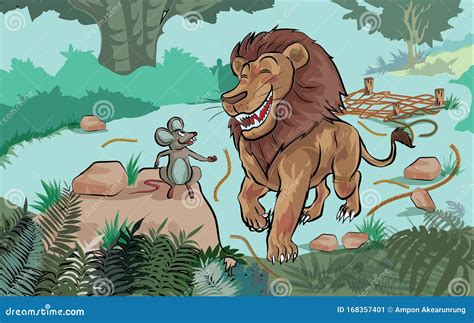 Rat Help the Lion from Trap in the Jungle Stock Vector - Illustration of trap, legend: 168357401